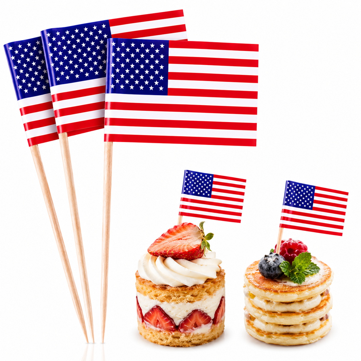 PMU Patriotic American Flag Party Picks & Drink Umbrellas – 4th of July Cupcake Toppers, Toothpick Flags, Cocktail Picks & Memorial Day Party Decorations