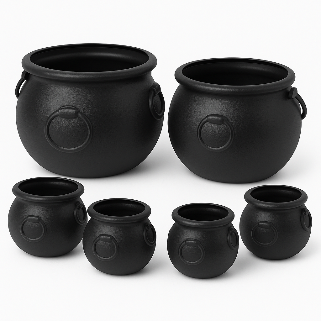 PMU Halloween Cauldron Pot Kettle, Black Plastic Witch Cauldron, Halloween Party Candy Holder, Indoor & Outdoor Decorations