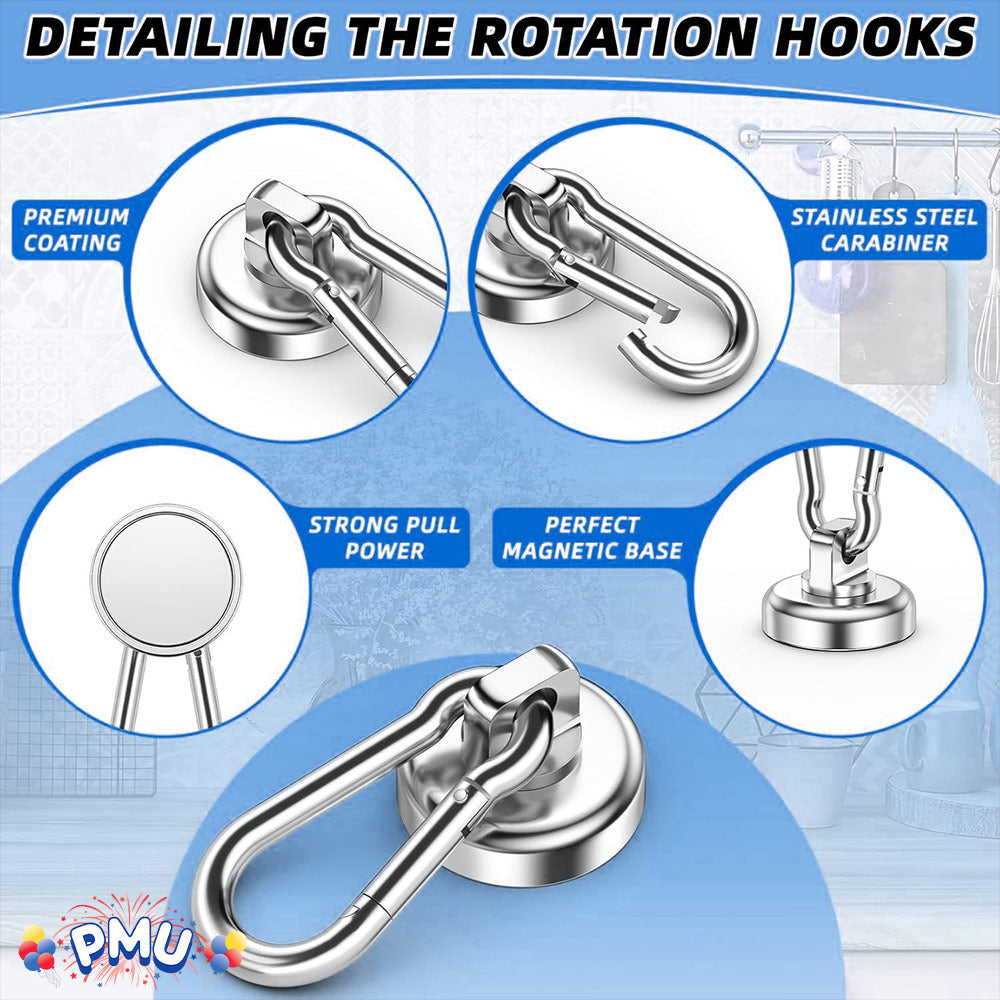 PMU Super Magnet w/Easy-Clip Swivel Carabiner Hook Maximum Strength 35 to 50 Lbs Pkg/1