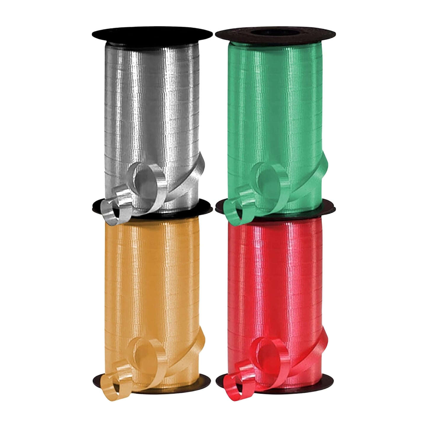 PMU Christmas Curling Ribbon Assortment Pack of 4 Rolls Hunter Green, Red Gold & Silver; Holiday Party Crafts Supplies, Birthday Festival Art Craft & Christmas Décor 3/8 Inch X 250 Yards (4/pkg) Pkg/1