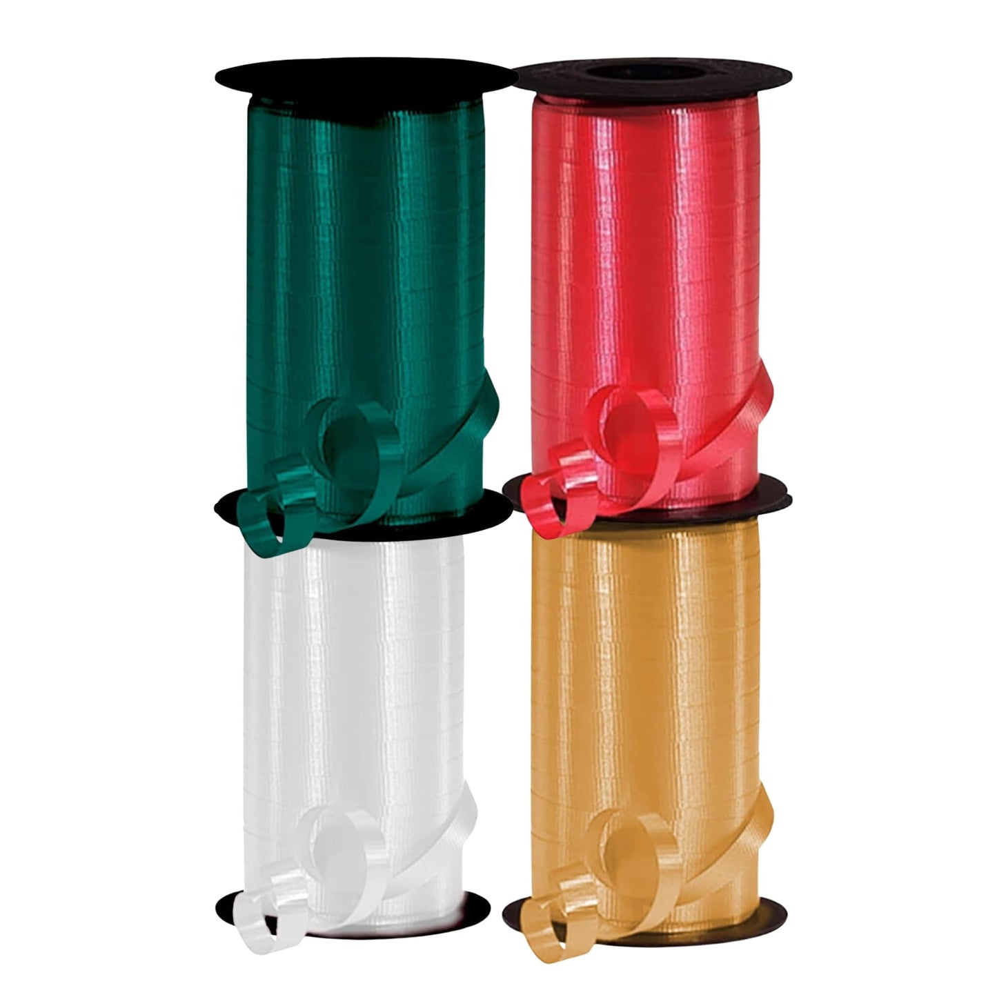 PMU Christmas Curling Ribbon Assortment Pack of 4 Rolls Hunter Green, Red Gold & Silver; Holiday Party Crafts Supplies, Birthday Festival Art Craft & Christmas Décor 3/8 Inch X 250 Yards (4/pkg) Pkg/1