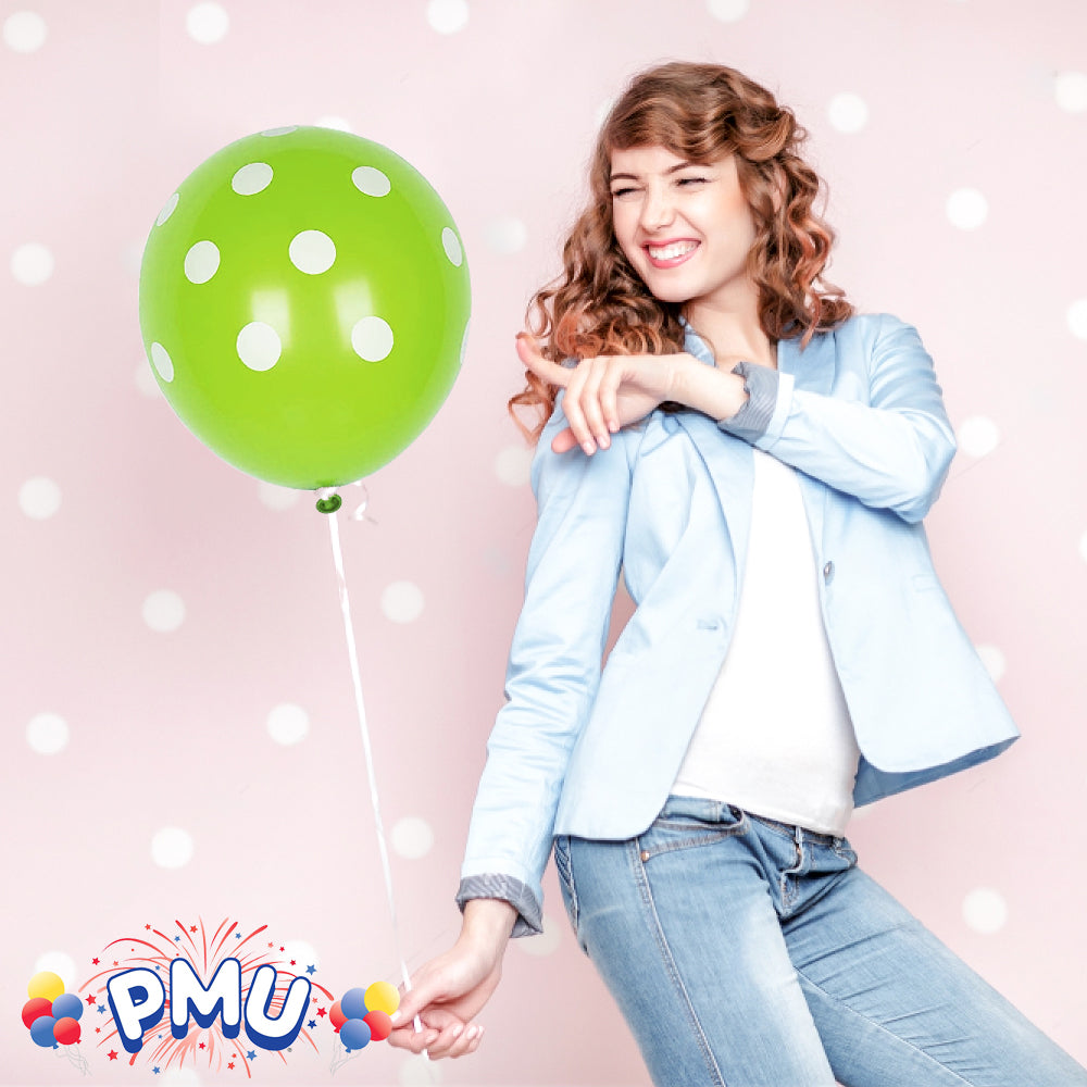 PMU Polka Dot Balloons PartyTex 11 Inch with All-Over Print White Dots