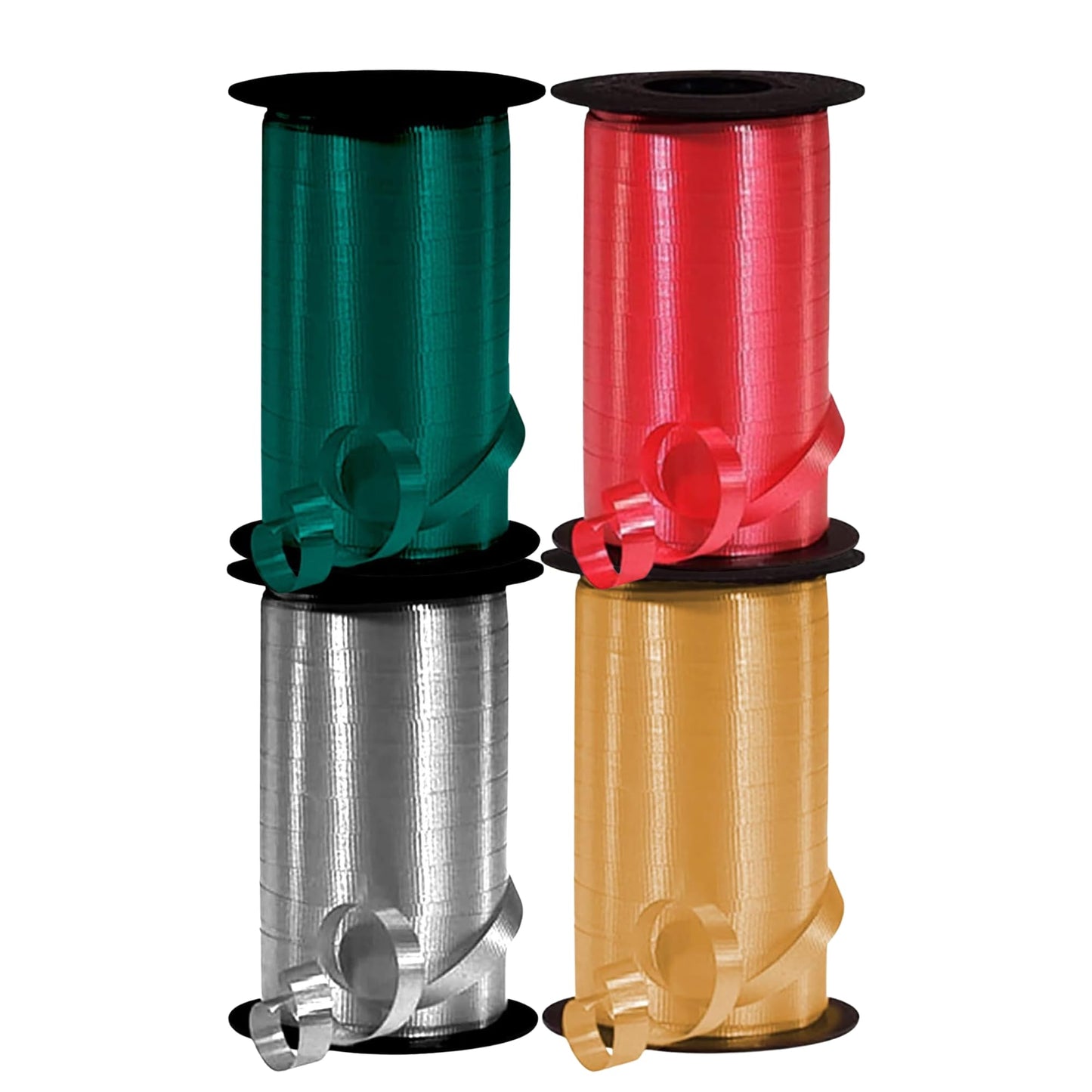 PMU Christmas Curling Ribbon Assortment Pack of 4 Rolls Hunter Green, Red Gold & Silver; Holiday Party Crafts Supplies, Birthday Festival Art Craft & Christmas Décor 3/8 Inch X 250 Yards (4/pkg) Pkg/1