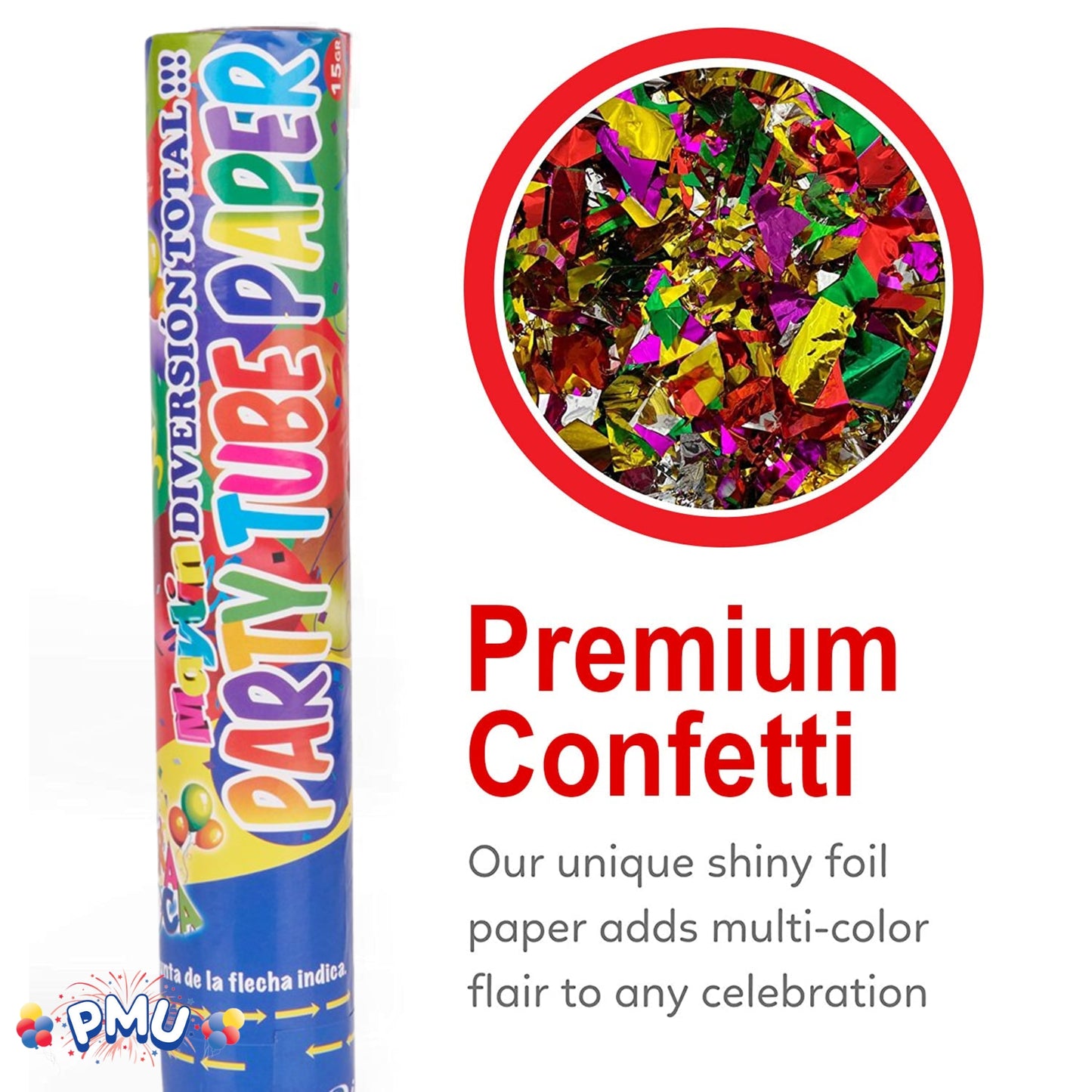 PMU Cannons Party Poppers - Confetti Blaster for Drive-by Birthdays-Celebrations, Graduation, Wedding, Christmas, New Year’s Eve - Party Poppers Confetti Shooters, Pkg/12