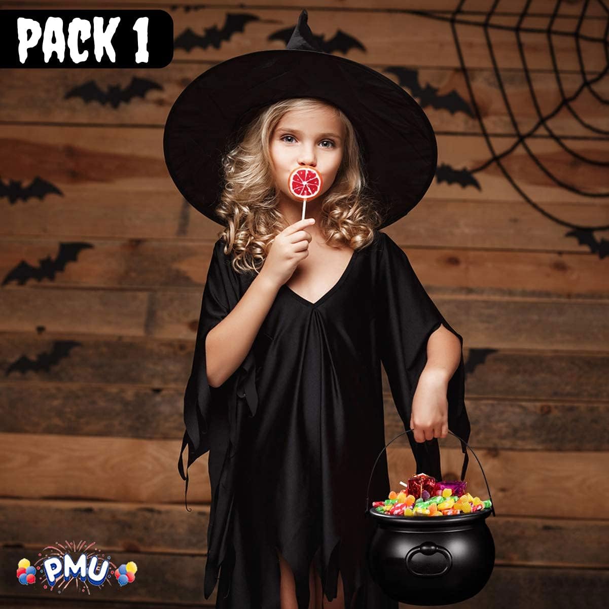 PMU Halloween Cauldron - Blow Mold Plastic Party Accessory - Candy Holder for Kids - Halloween Party Favors & Supplies - 8 Inch