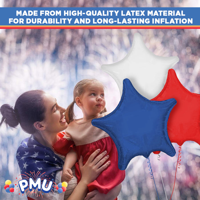 PMU 18 Inches Patriotic Red, White and Blue Star Balloon Assortment