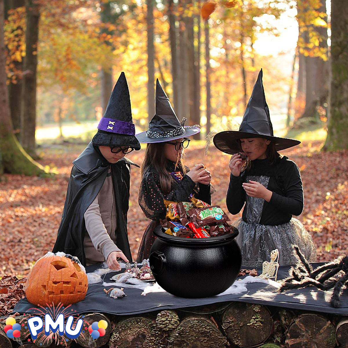 PMU Halloween Cauldron - Blow Mold Plastic Party Accessory - Candy Holder for Kids - Halloween Party Favors & Supplies - 12 Inch Black