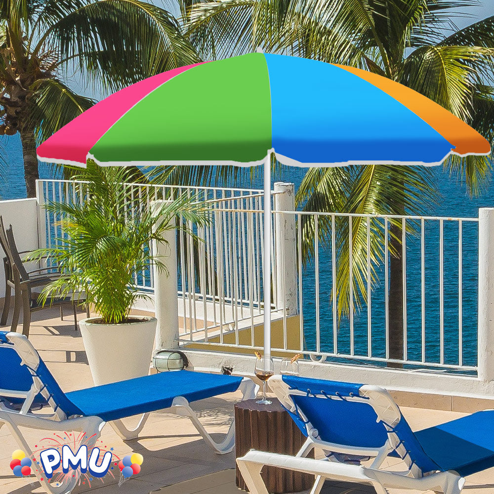 PMU Beach Umbrella 6 feet Opens to 72 inches Multicolor Beach Parasol and Outdoor Sun Protection Polyester