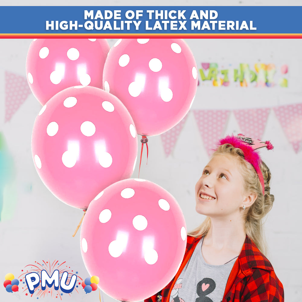 PMU Polka Dot Balloons PartyTex 11 Inch with All-Over Print White Dots