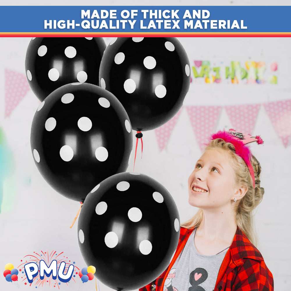PMU Polka Dot Balloons PartyTex 11 Inch with All-Over Print White Dots
