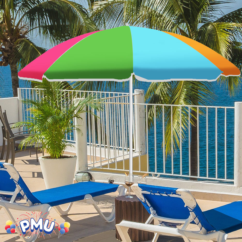 PMU Beach Umbrella 6 feet Opens to 72 inches Multicolor Beach Parasol and Outdoor Sun Protection Polyester