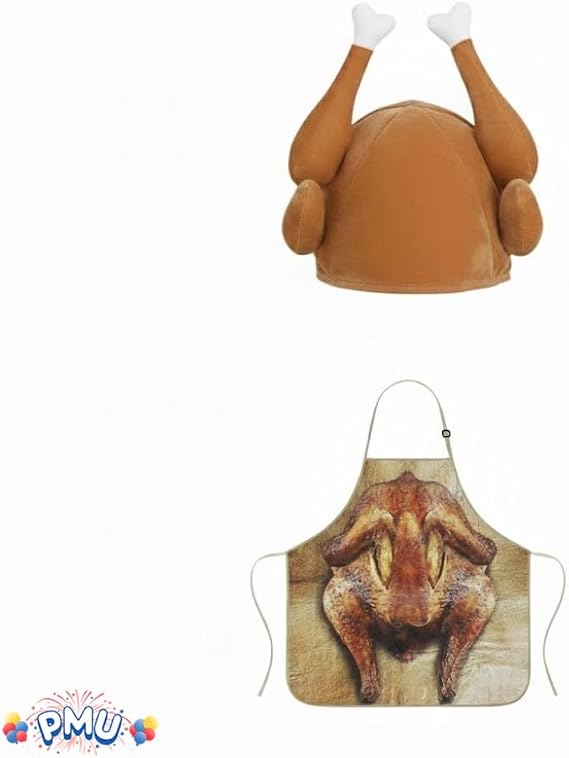 PMU Thanksgiving Roasted Turkey Hat and Turkey Apron Set Party Decorations and Costume Accessories (2/Pkg) Pkg/1