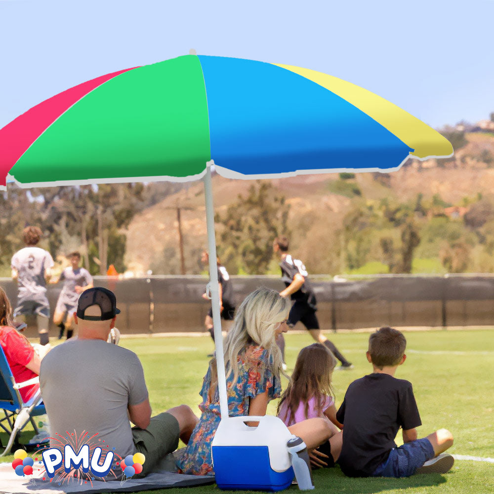 PMU Beach Umbrella 6 feet Opens to 72 inches Multicolor Beach Parasol and Outdoor Sun Protection Polyester