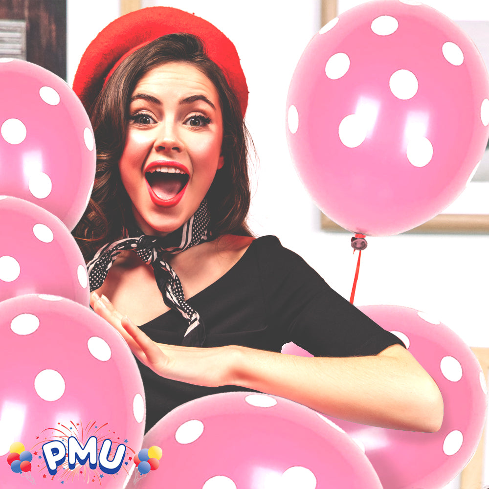 PMU Polka Dot Balloons PartyTex 11 Inch with All-Over Print White Dots