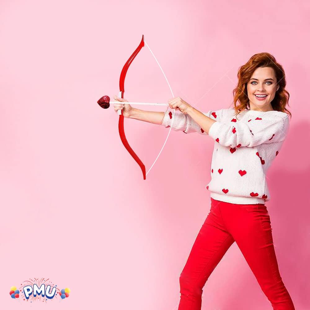 PMU Valentine’s Day Cupid Bow and Arrow - Arrow Bow Set for Valentines Day Events & Parties - Perfect for Photographic Posing for Any Event - Best Valentine Gift - Red