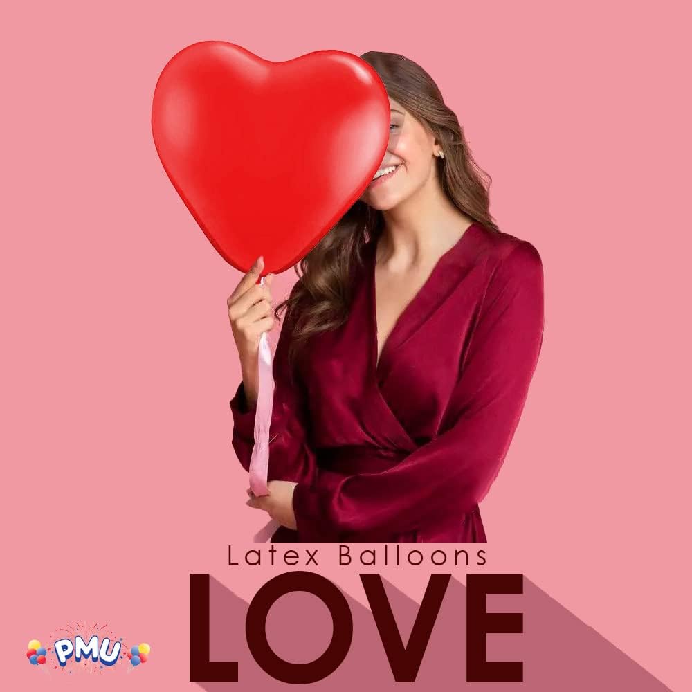 PMU Heart Shaped Balloons 15 Inch PartyTex Premium Latex Valentines Day, Weddings, Birthdays, Anniversaries, Engagements