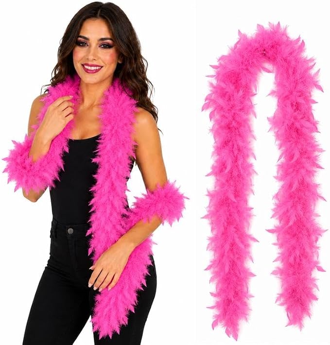PMU Halloween 55-Gram Turkey Feather Boa, White & Pink Costume Accessory