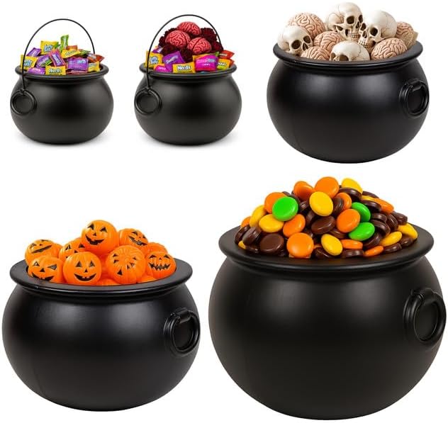 PMU Halloween Cauldron - Blow Mold Plastic Party Accessory - Candy Holder for Kids - Halloween Party Favors & Supplies – Perfect for Trick or Treat