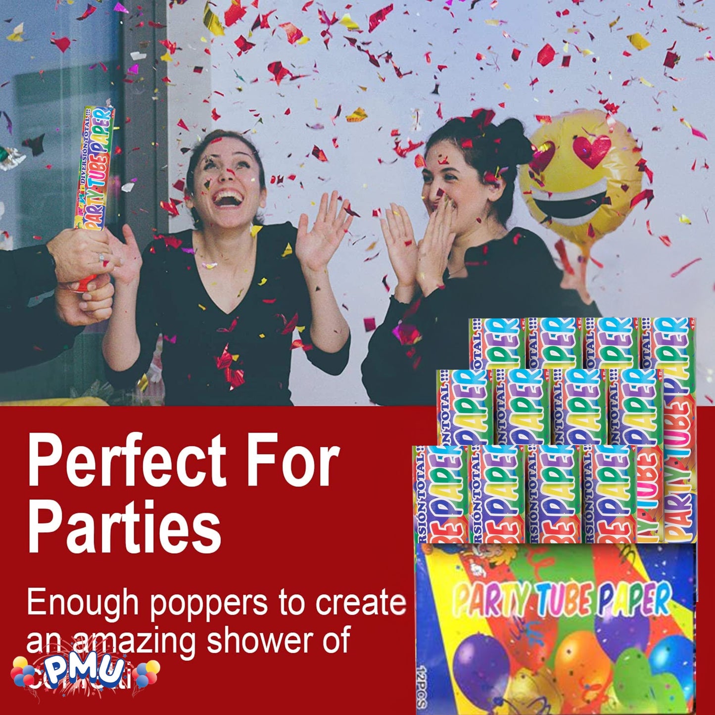 PMU Cannons Party Poppers - Confetti Blaster for Drive-by Birthdays-Celebrations, Graduation, Wedding, Christmas, New Year’s Eve - Party Poppers Confetti Shooters, Pkg/12