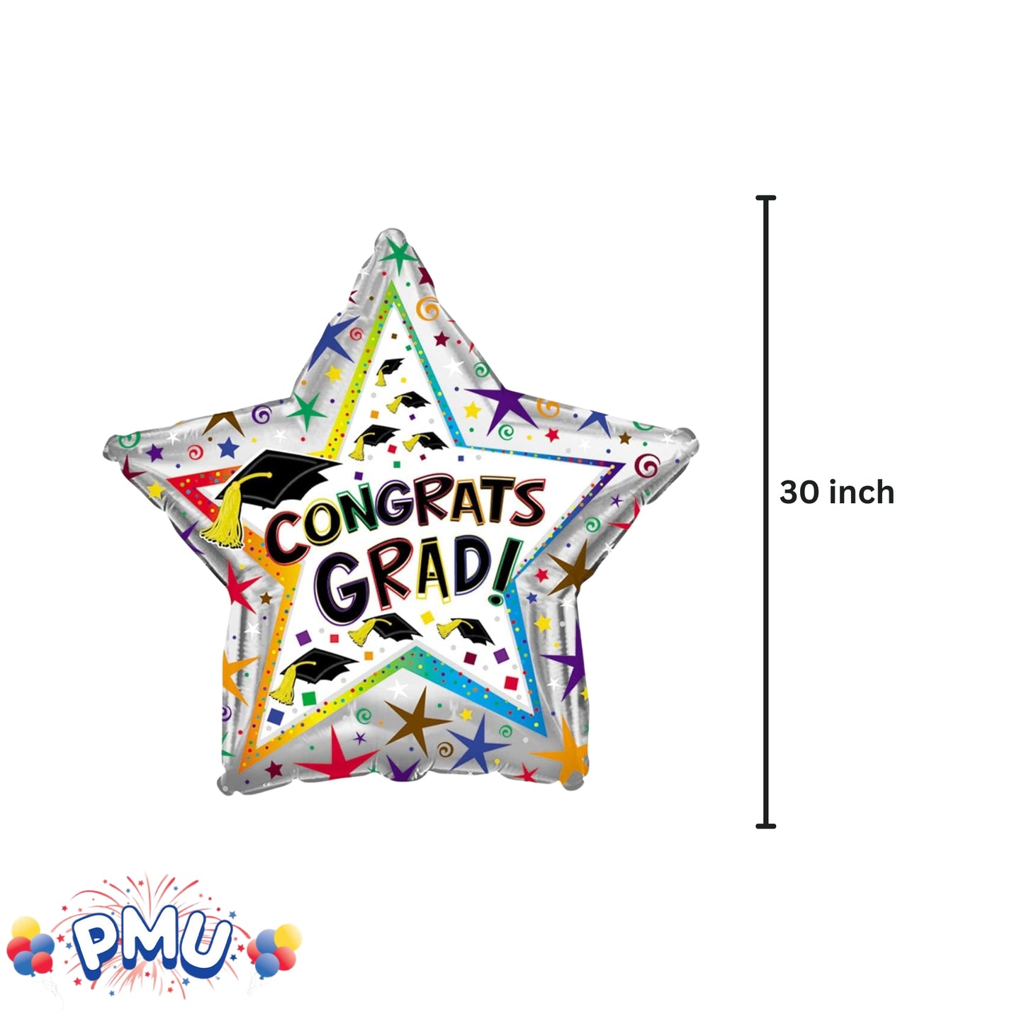 PMU Graduation Congrats Grad Star Shape 30 Inch Mylar Balloon