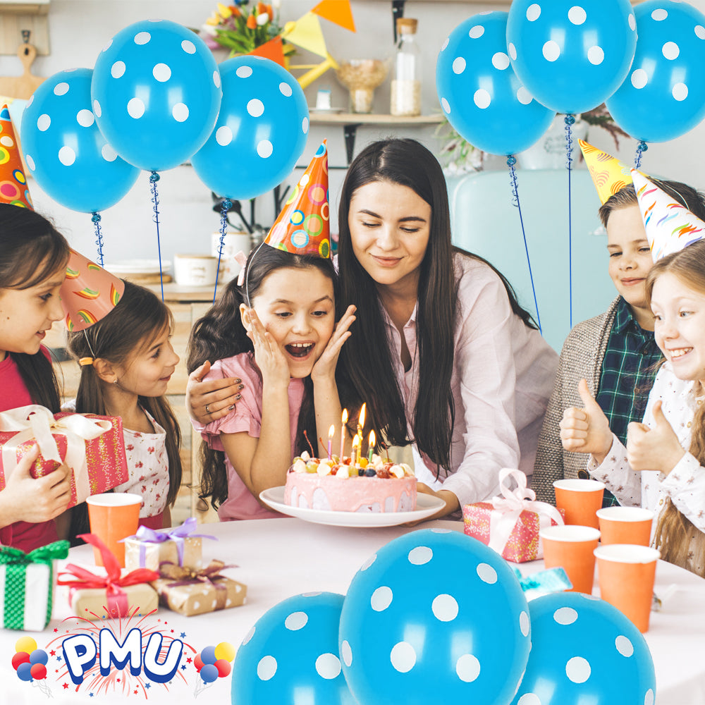 PMU Polka Dot Balloons PartyTex 11 Inch with All-Over Print White Dots