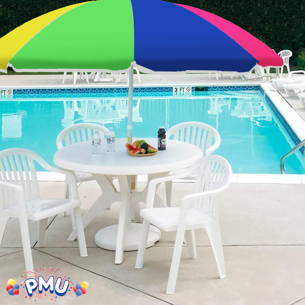 PMU Beach Umbrella 6 feet Opens to 72 inches Multicolor Beach Parasol and Outdoor Sun Protection Polyester