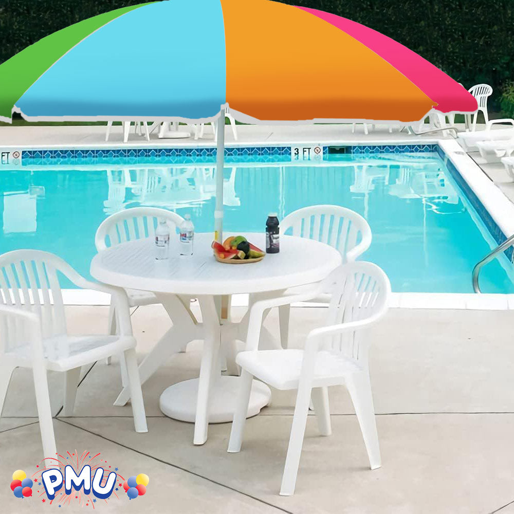 PMU Beach Umbrella 6 feet Opens to 72 inches Multicolor Beach Parasol and Outdoor Sun Protection Polyester