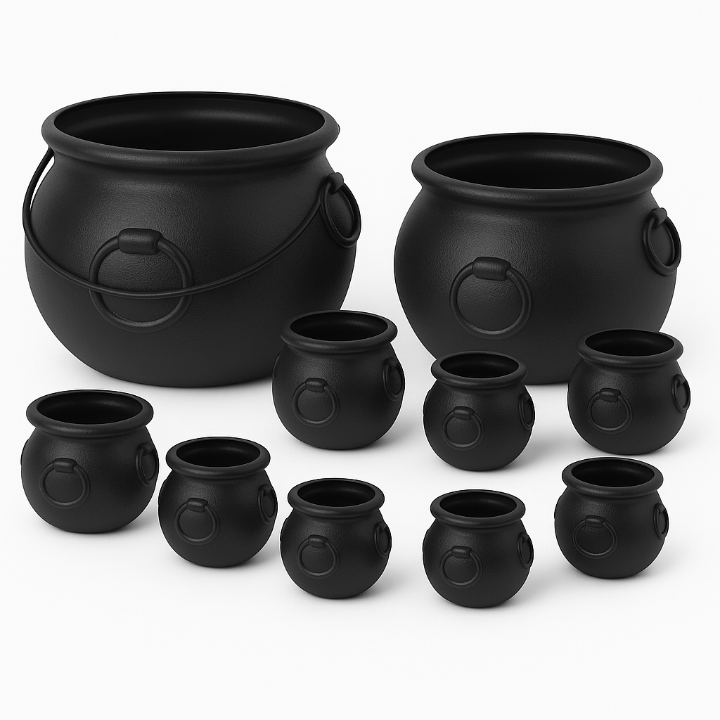 PMU Halloween Cauldron Pot Kettle, Black Plastic Witch Cauldron, Halloween Party Candy Holder, Indoor & Outdoor Decorations