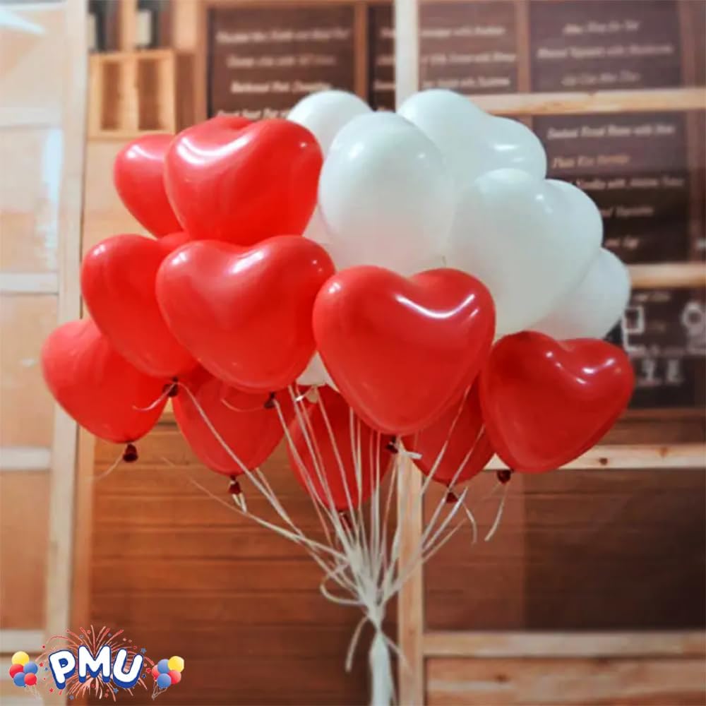 PMU Heart Shaped Balloons 15 Inch PartyTex Premium Latex Valentines Day, Weddings, Birthdays, Anniversaries, Engagements