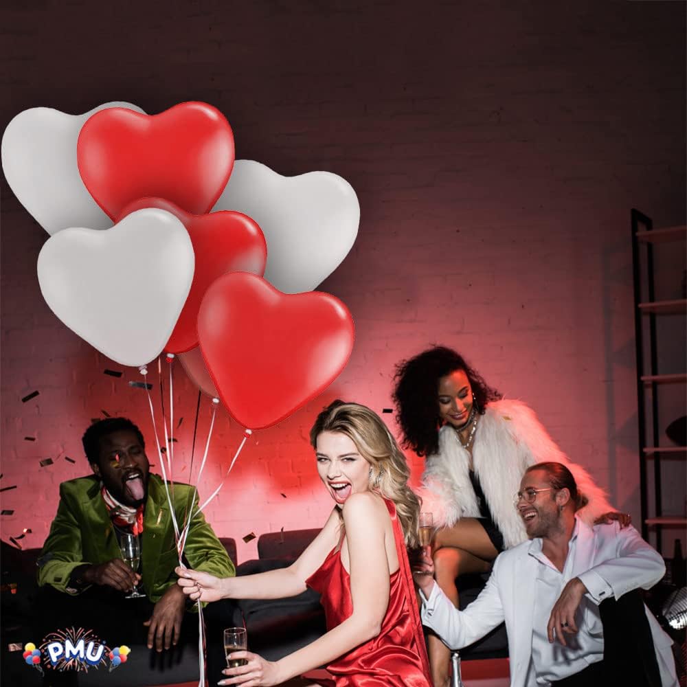 PMU Heart Shaped Balloons 15 Inch PartyTex Premium Latex Valentines Day, Weddings, Birthdays, Anniversaries, Engagements
