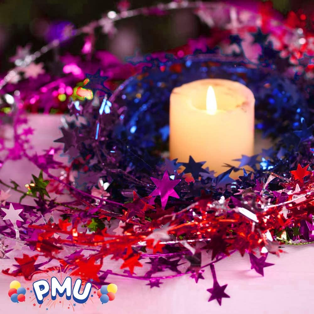 PMU Star Wire Shiny - Garland Halloween, Christmas Party, Wedding, Birthday, Festive Home Decoration Ornament 25ft Tinsel