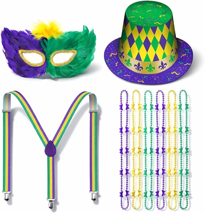 PMU Mardi Gras Mini Metallic Top Hat Headband Party Set Festive Costume Set for Mardi Gras Themed Party
