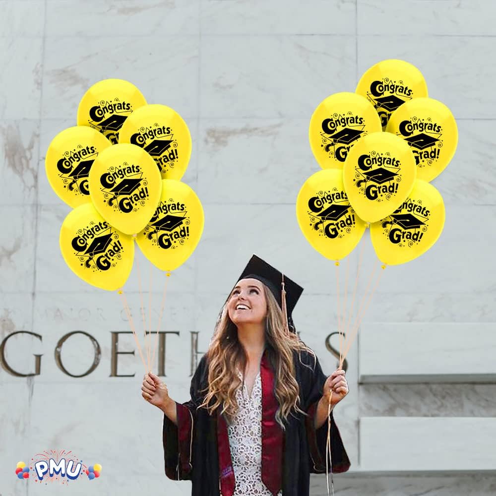 PMU Graduation Balloons | Premium Congrats Grad Balloon with All-Over Print Grad Caps-Confetti and Streamers | Graduation Party Supplies & Decorations | Latex Balloons