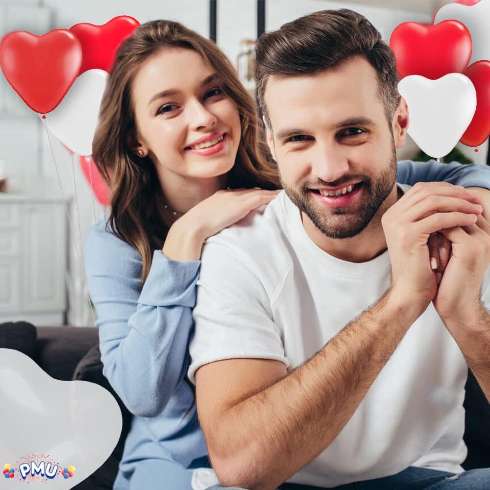 PMU Heart Shaped Balloons 15 Inch PartyTex Premium Latex Valentines Day, Weddings, Birthdays, Anniversaries, Engagements