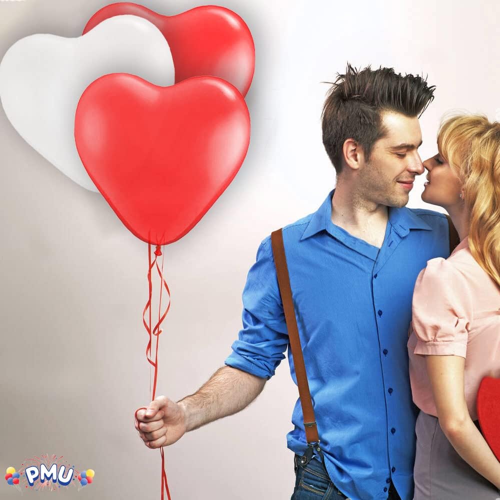 PMU Heart Shaped Balloons 15 Inch PartyTex Premium Latex Valentines Day, Weddings, Birthdays, Anniversaries, Engagements