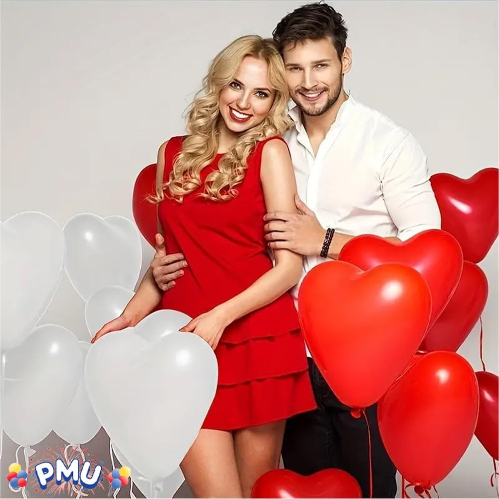 PMU Heart Shaped Balloons 15 Inch PartyTex Premium Latex Valentines Day, Weddings, Birthdays, Anniversaries, Engagements
