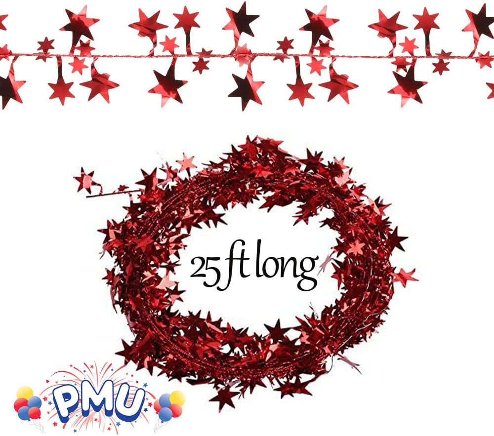 PMU Star Wire Shiny - Garland Halloween, Christmas Party, Wedding, Birthday, Festive Home Decoration Ornament 25ft Tinsel