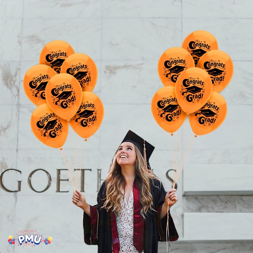 PMU Graduation Balloons | Premium Congrats Grad Balloon with All-Over Print Grad Caps-Confetti and Streamers | Graduation Party Supplies & Decorations | Latex Balloons