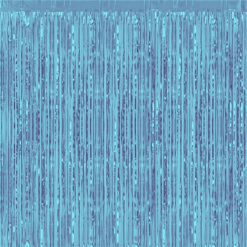 PMU Metallic Fringe Curtains | Metallic Foil Fringe Backdrop Curtains | Fringe Backdrop for Graduation, Birthday Party Decorations, Baby Shower, Disco Party |Laser Blue, 3ft x 8ft