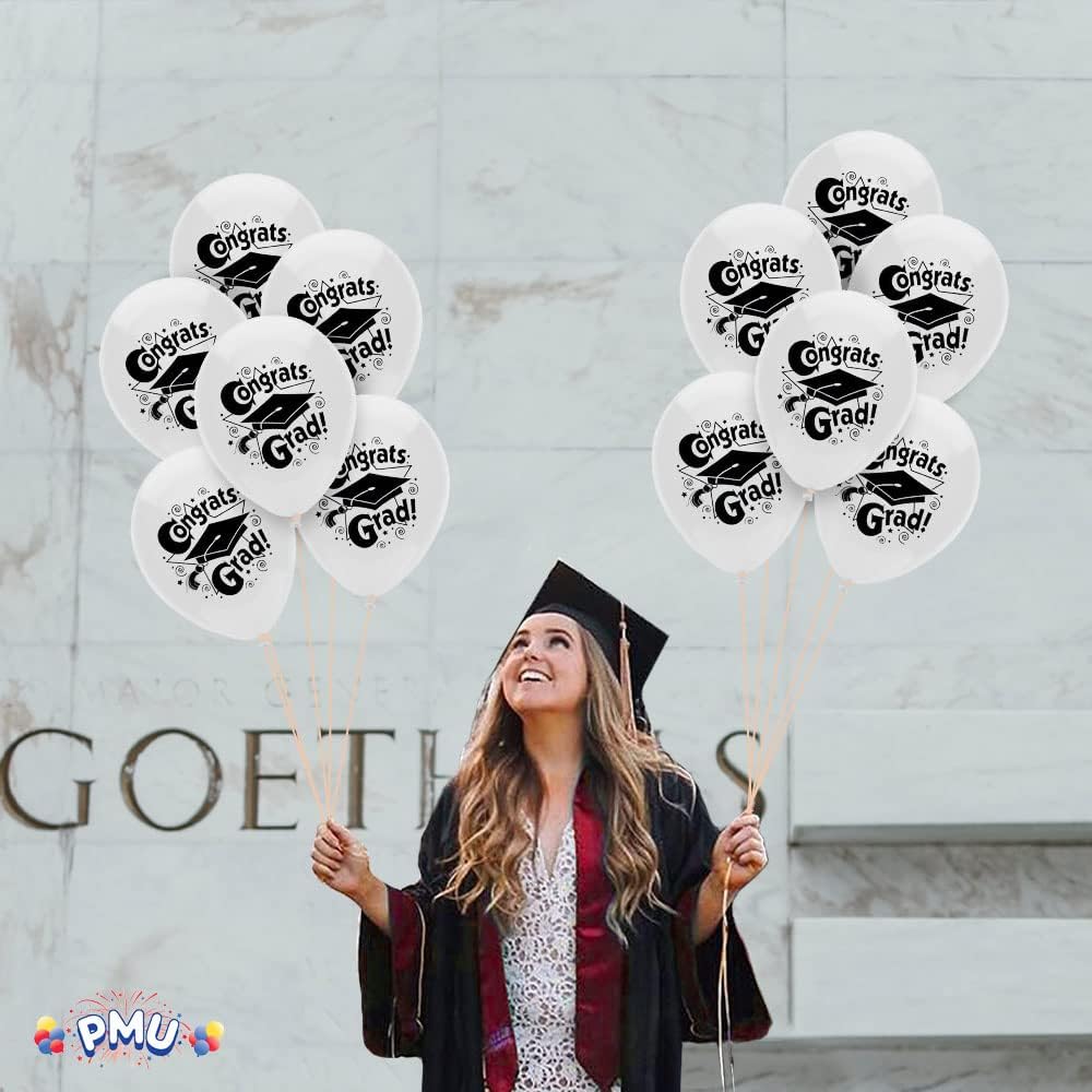 PMU Graduation Balloons | Premium Congrats Grad Balloon with All-Over Print Grad Caps-Confetti and Streamers | Graduation Party Supplies & Decorations | Latex Balloons