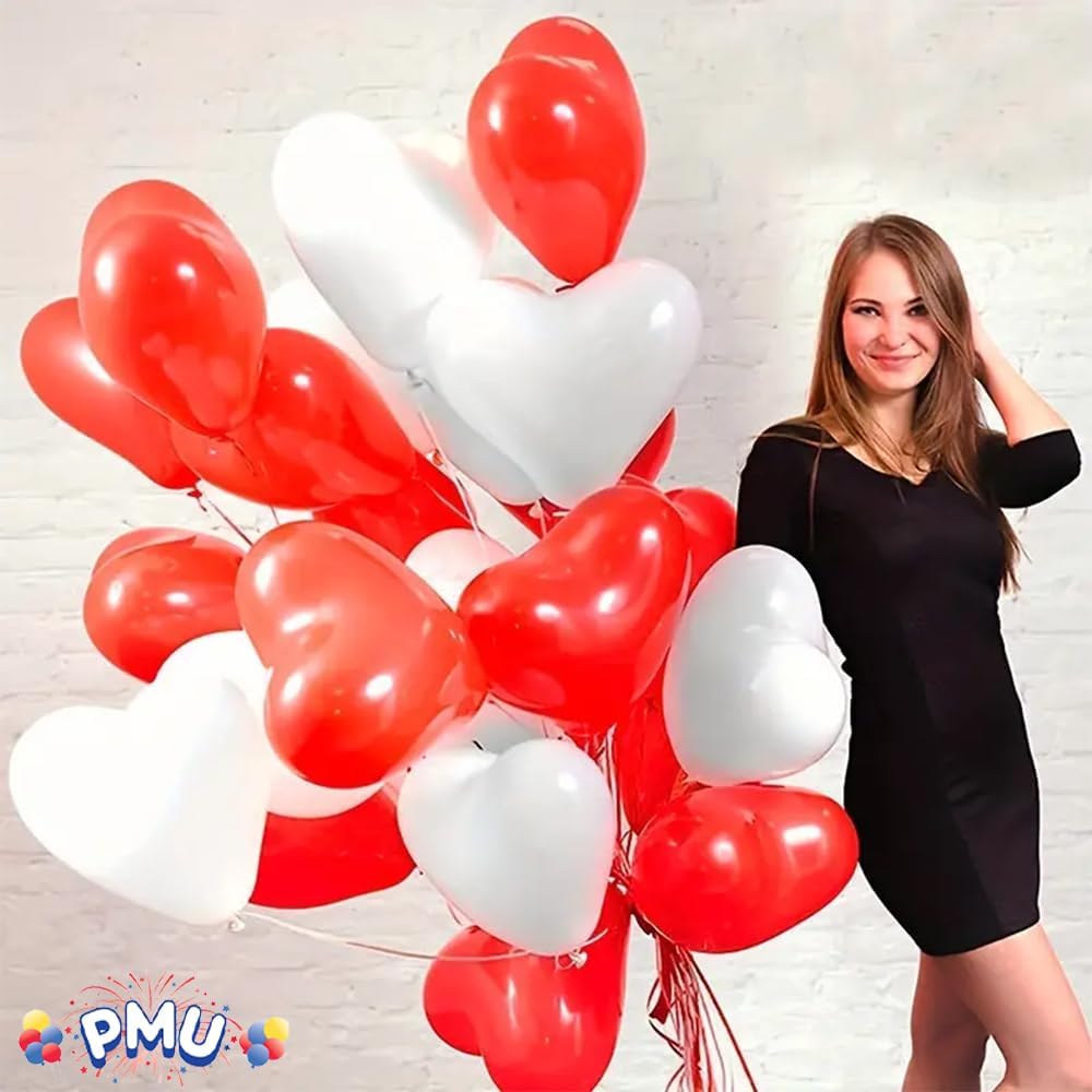 PMU Heart Shaped Balloons 15 Inch PartyTex Premium Latex Valentines Day, Weddings, Birthdays, Anniversaries, Engagements