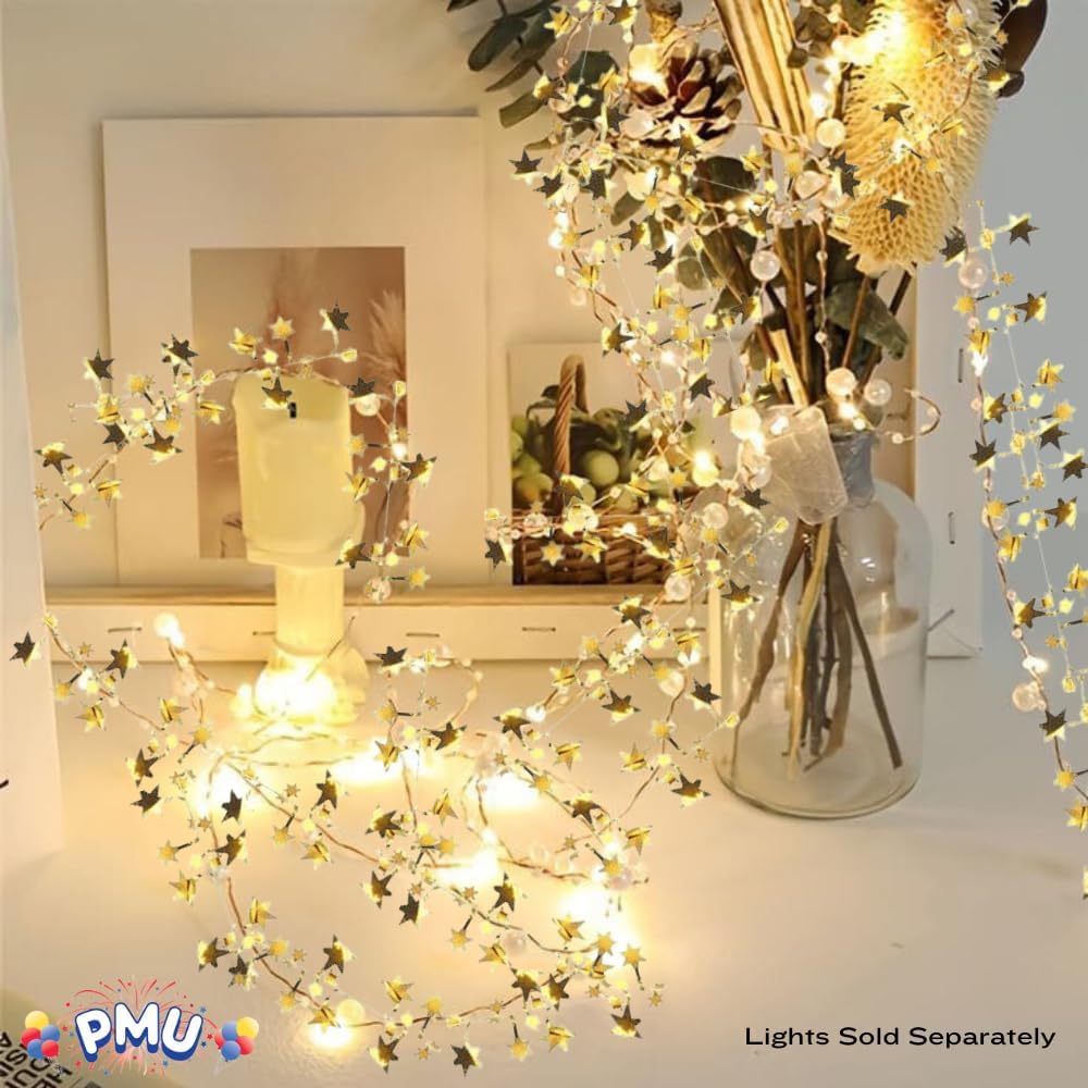 PMU Star Wire Shiny - Garland Halloween, Christmas Party, Wedding, Birthday, Festive Home Decoration Ornament 25ft Tinsel