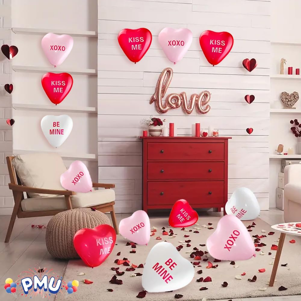 PMU Heart Shaped Balloons 11 Inch PartyTex Premium Love Expression Assortment Latex Valentines Day, Weddings, Birthdays, Anniversaries, Engagements