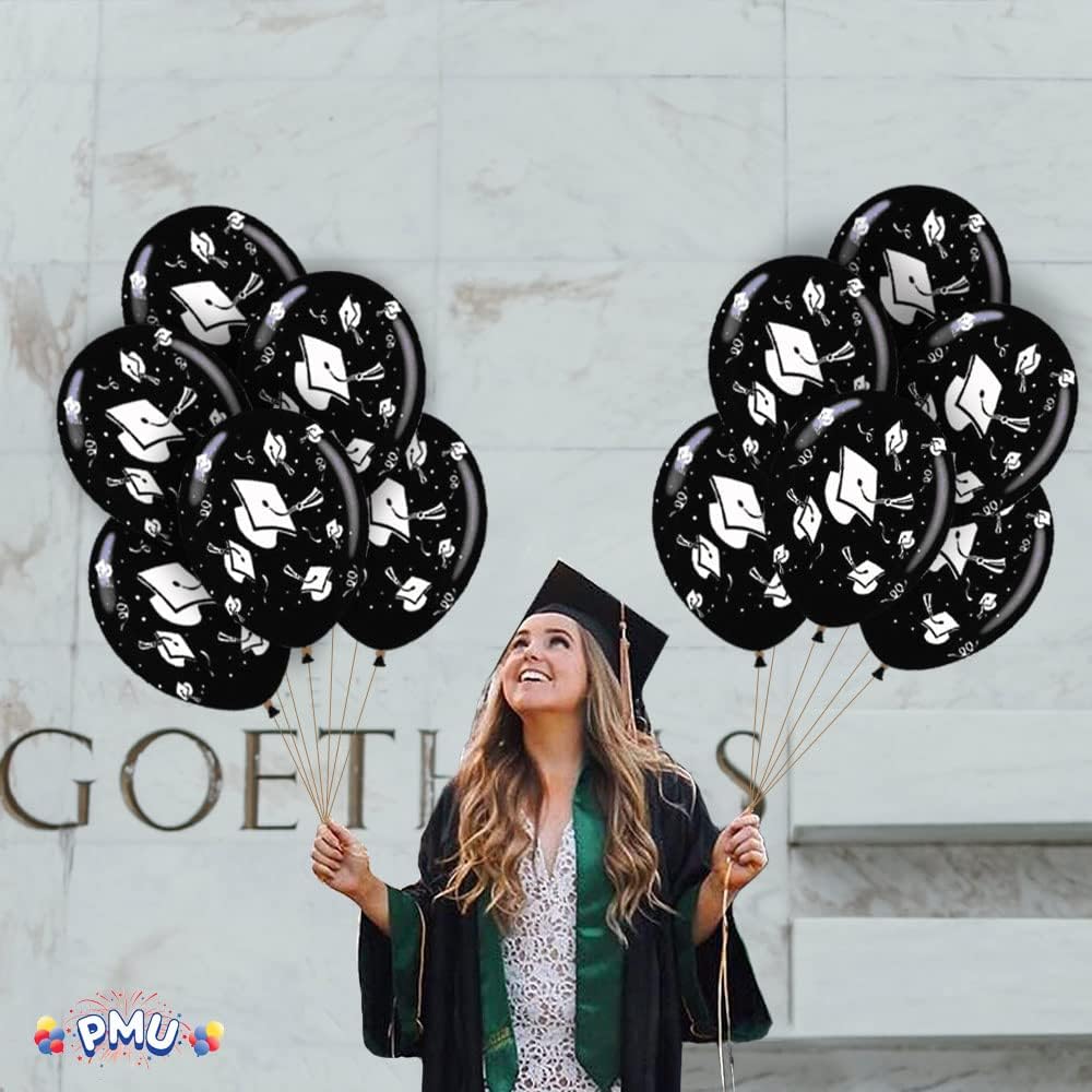 PMU Graduation Balloons | Premium Congrats Grad Balloon with All-Over Print Grad Caps-Confetti and Streamers | Graduation Party Supplies & Decorations | Latex Balloons