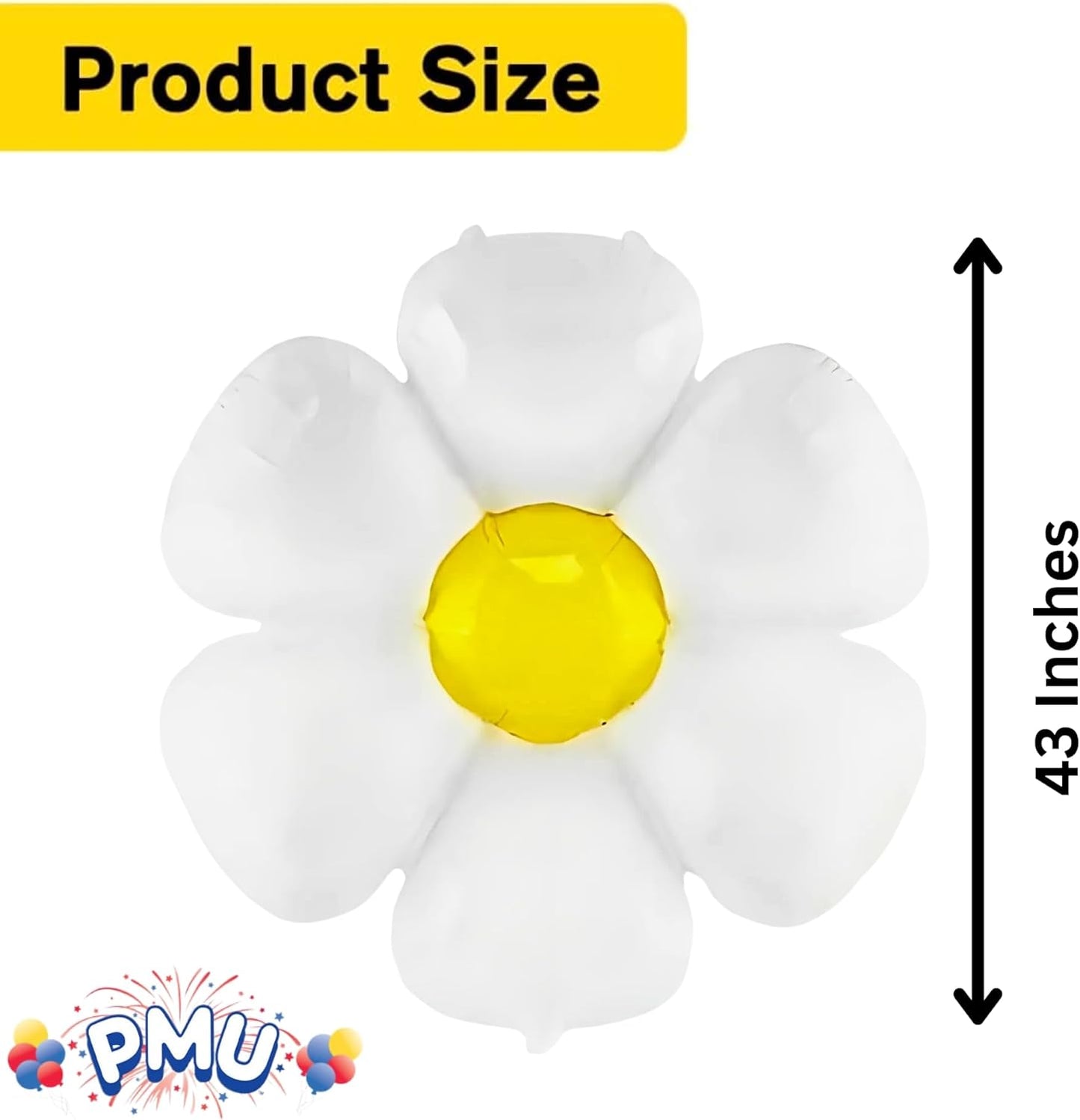 PMU Mylar White Daisy Flower Shaped Mylar Balloon - Party Decorations for Birthday Wedding Baby Shower Party Decorations Supplies