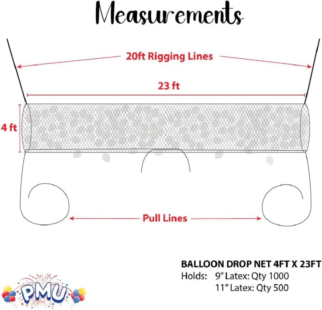 PMU Balloon Release - Reusable Balloon Netting - Balloon Drop Release for Birthday Celebration, Graduation, New Year’s Eve Party Supplies
