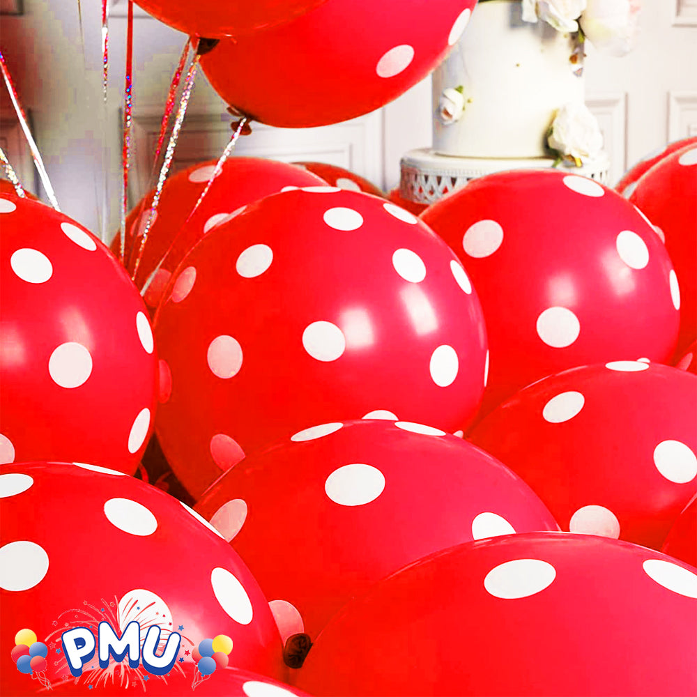 PMU Polka Dot Balloons PartyTex 11 Inch with All-Over Print White Dots