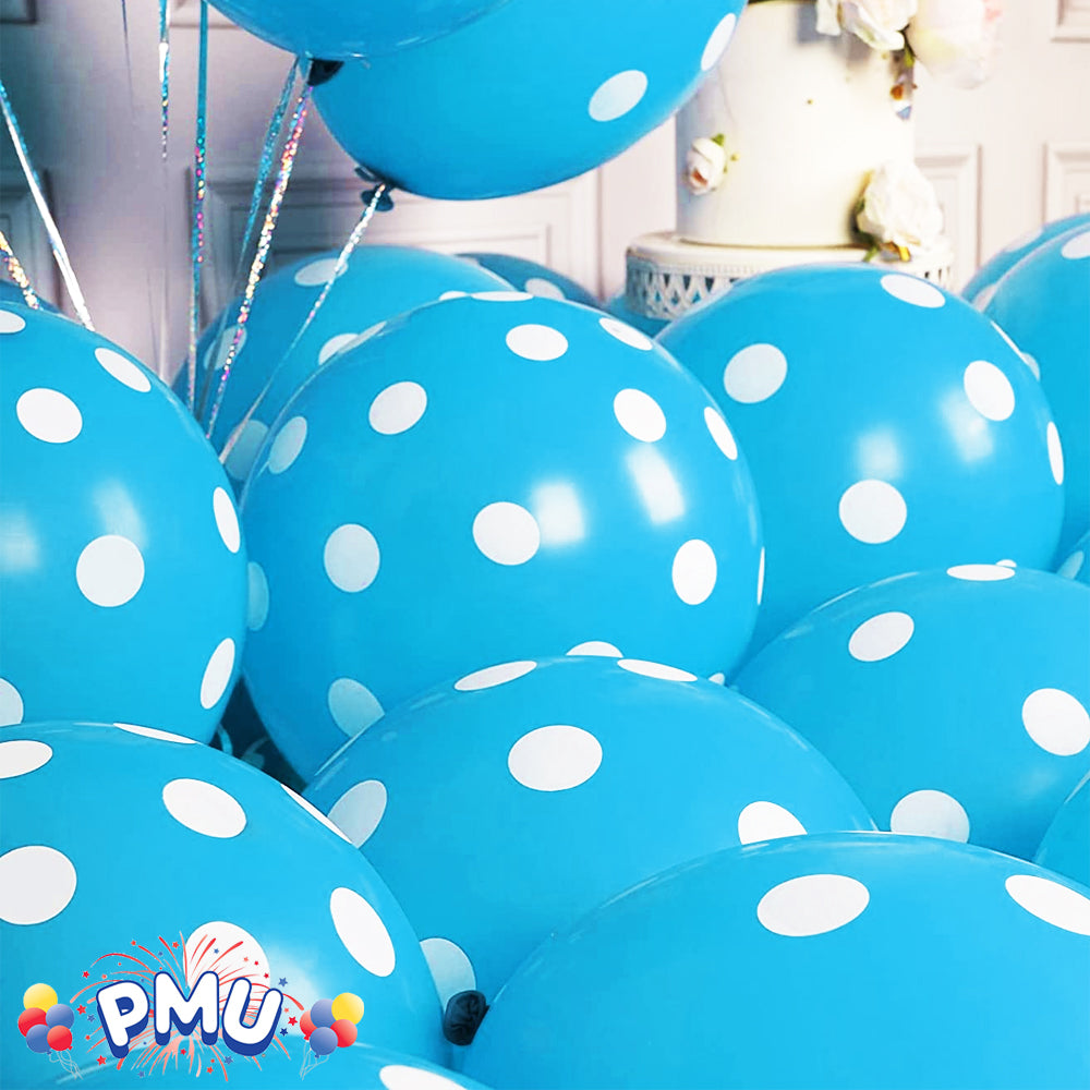 PMU Polka Dot Balloons PartyTex 11 Inch with All-Over Print White Dots