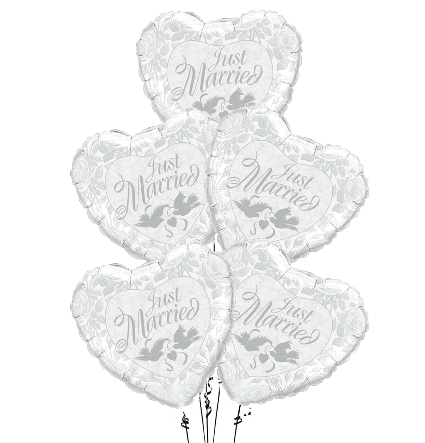 PMU Valentine’s Day Heart Shaped Just Married Pearl White and Silver 18 Inch Mylar-Foil Balloon (1/pkg) Pkg/1