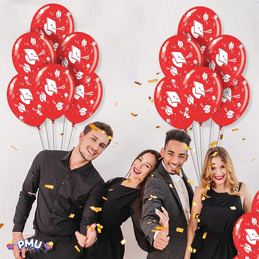 PMU Graduation Balloons | Premium Congrats Grad Balloon with All-Over Print Grad Caps-Confetti and Streamers | Graduation Party Supplies & Decorations | Latex Balloons